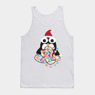 Cute Cartoon Penguin with Santa Hat and Colorful Light Bunting Tank Top